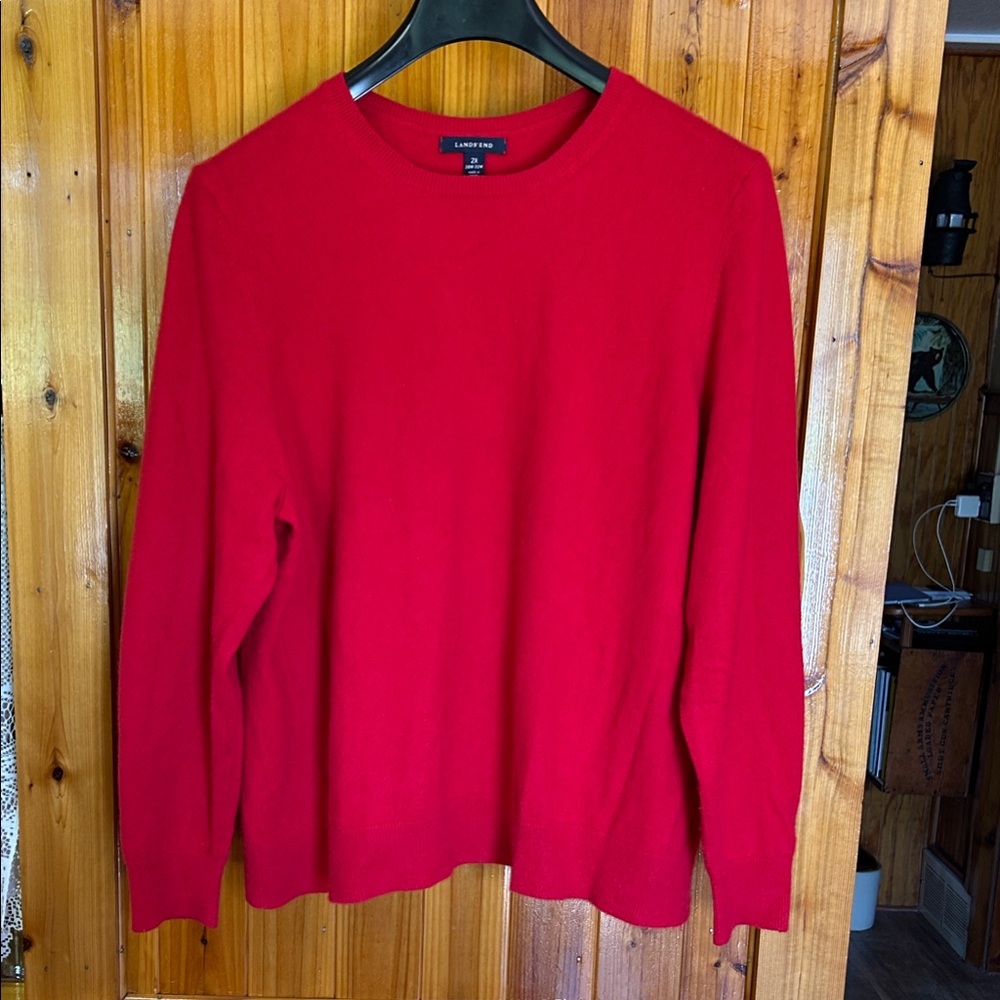 Lands' End Women’s Bright Red Crewneck Sweater